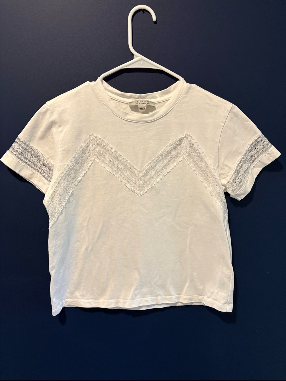 All Saints White Lace-Trim Short Sleeve Boxy Tee US 8 / UK 12